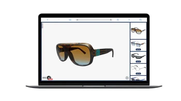 Laptop displaying a 3D viewer with a sunglasses model.