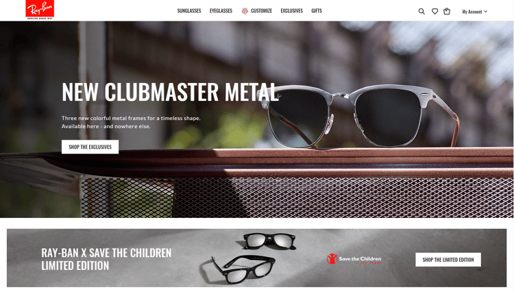 The famous Ray Ban brand's website
